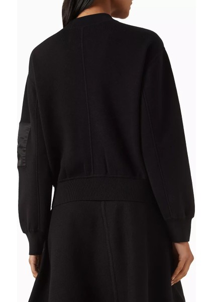 Siyah Örgü Bomber Ceket Saten Detaylı, Ayarlanabilir Bel, Modern Tasarım modelleri