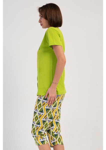 Pamuklu Kadın Tamamı Düğmeli Kısa Kol Kaprili Pijama Takım , 410037