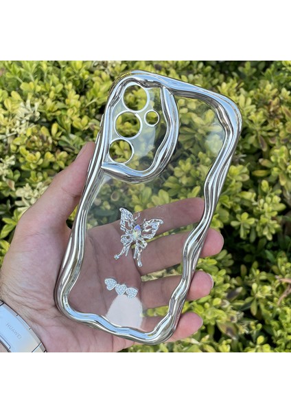 Samsung Galaxy A35 Kılıf Gümüş Taşlı Darbe Önleyici Silikon Kapak