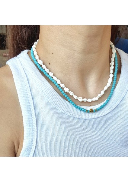 Boncuk 2'li Kolye Seti (Denizkabuğu ve Mavi Boncuk Kolye)