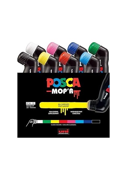 Posca Uni-Ball 183208 - Marker Mopr , 8nanli Set, Yunanarlak Damga Ucu 3-19 Mm, Ergonomik Şekil, 8’