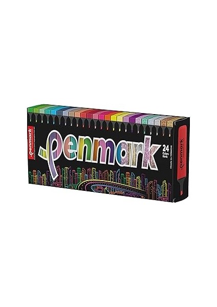 Penmark Fosforlu Kalem 24'lü Süper Kutu 6 Neon ve 6 Pastel ve 6 Tropik ve 6 Simli