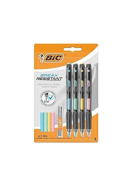 Break Resistance 0.7 Milimetre Uçlu Kalem, 4'lü Blister Versatil Kalem, 4 Adet Silgi, 6 Adet Ye