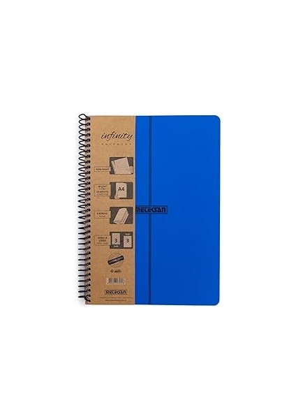 Meteksan Infinity Primary Serisi, A4, 6 Konulu (3 Kareli, 3 Çizgili) 180 Yaprak Pp Kapaklı Spiralli