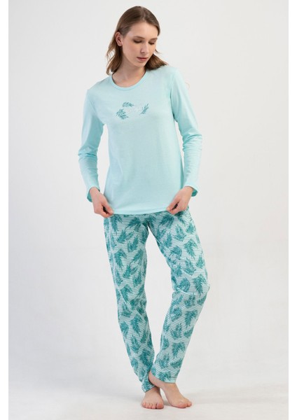 Pamuklu Kadın Uzun Kol Pijama Takım , 410019