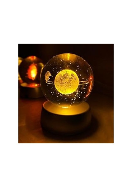 Cam Küre Işıklı Göz Yormayan Geyik Gezegen Satürn Motifli Masaüstü Aydınlatma Gece Lambas