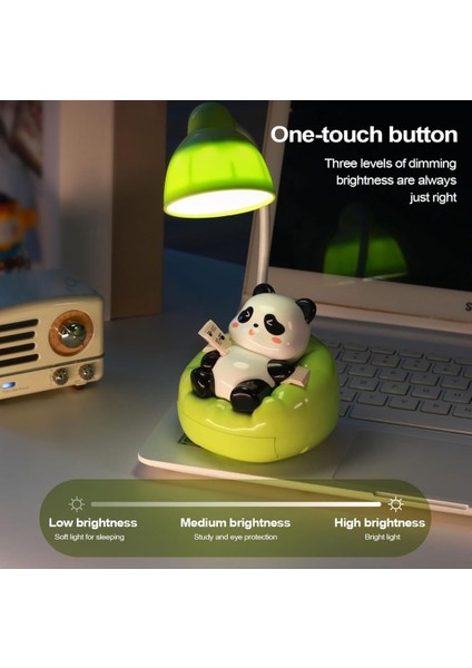 Panda Başucu Lambası, Kitap Okuma - Masa Lambaları, Şarj Edilebilir Kanepe Çekmeceli, 3 Işık Modu