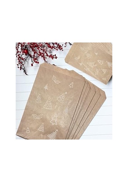 Bimotif Çam Desenli Kese Kağıdı, Kraft 11X20-100 Adet