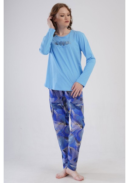 Pamuklu Kadın Büyük Beden Uzun Kol Pijama Takım , 410023