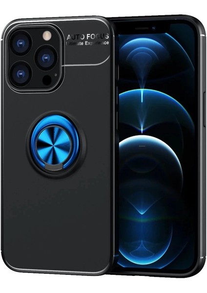 Newface iPhone 13 Pro Max Kılıf Range Yüzüklü Silikon - Siyah-Mavi