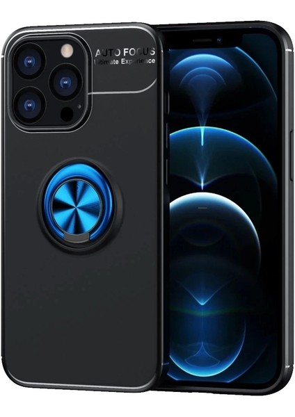 Newface iPhone 13 Pro Kılıf Range Yüzüklü Silikon - Siyah-Mavi