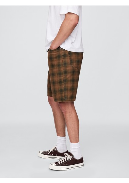 Erkek Kahverengi Kareli Kanvas Şort indirimleri