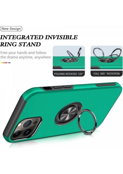 Newface iPhone 13 Pro Kılıf Elit Yüzüklü Kapak - Yeşil modelleri