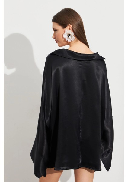 Kadın Siyah Oversize Gömlek ROP106 fırsatları