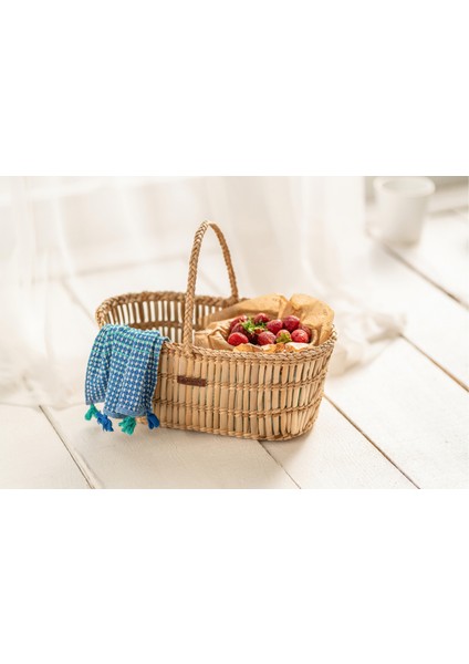 Atandu Home %100 El Yapımı Doğal Hasır Kulplu Piknik Sepeti – 43x22x18 cm | Piknik ve Hediye Sepeti Olarak Kullanıma Uygun | Dekoratif Çok Amaçlı Sepet