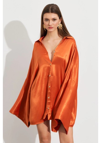 Kadın Turuncu Oversize Gömlek ROP106