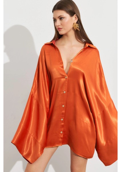 Kadın Turuncu Oversize Gömlek ROP106 fırsatları