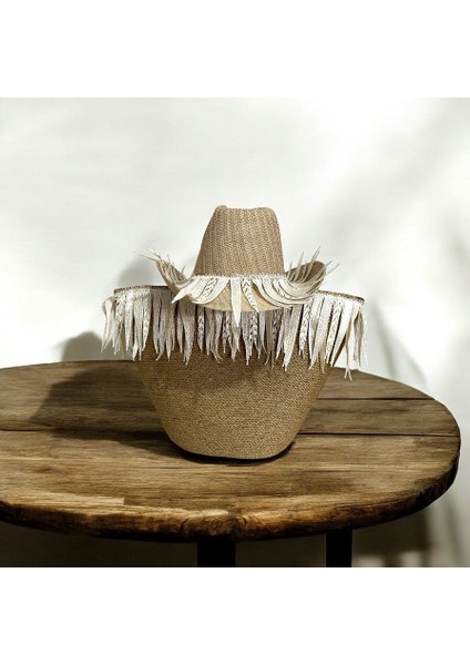 Hasır Çanta, Plaj Çantası ve Şapka 2'li Takım, El Emeği Plaj Çantası ve Plaj Şapkası, Ekru Püsküllü fiyatları