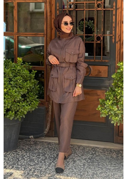 Nurcan Çetin Pantolonlu Takım 25463 Kahve
