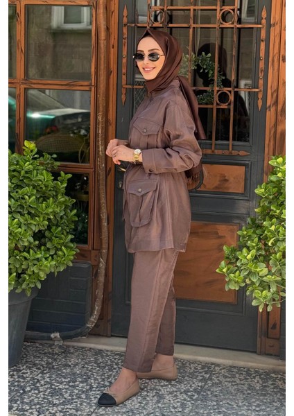 Nurcan Çetin Pantolonlu Takım 25463 Kahve