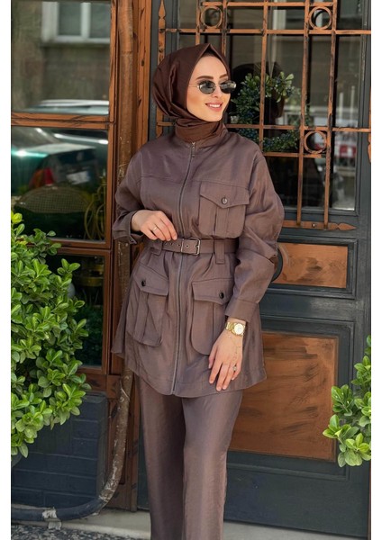 Nurcan Çetin Pantolonlu Takım 25463 Kahve