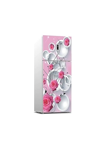 Buzdolabı Sticker Kaplama Dolap Kaplama Etiketi 3D Pembe Gül