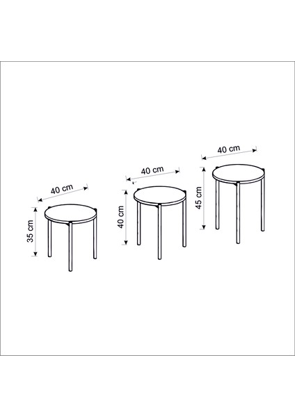 Zuba Zigon Sehpa 3’lü Yuvarlak, Metal Ayaklı, Modern Tarz, Kahve, Servis ve Sunum Sehpası fiyatları