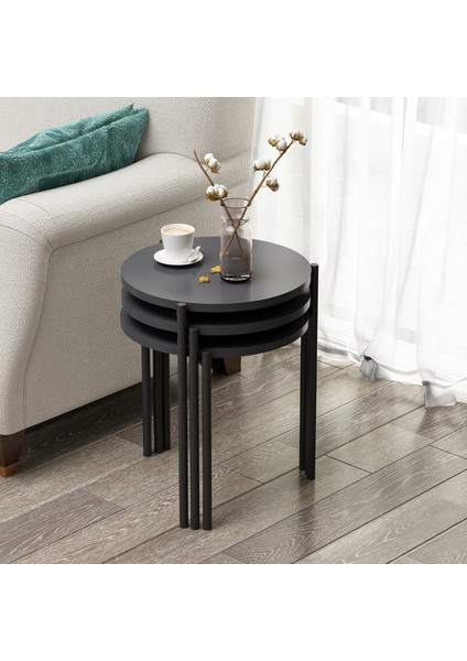 Zuba Zigon Sehpa 3’lü Yuvarlak, Metal Ayaklı, Modern Tarz, Kahve, Servis ve Sunum Sehpası fırsatları