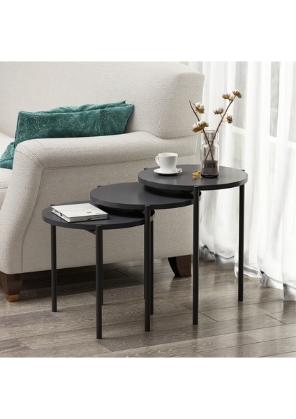 Zuba Zigon Sehpa 3’lü Yuvarlak, Metal Ayaklı, Modern Tarz, Kahve, Servis ve Sunum Sehpası indirimleri