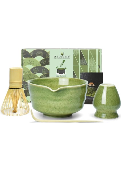 4 Parça Matcha Seremoni Seti Bambu Çırpıcı ve Seramik Kase ile Japon Çay Ritüeli