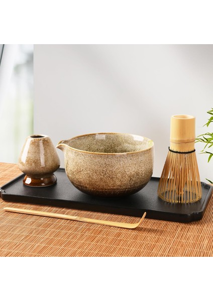 Japon Seremoni Matcha Seti Ağızlı Seramik Kase, Bambu Çırpıcı ve Kaşık ile 4 Parça Kit fiyatları