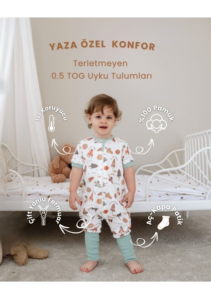 0.5 Tog Yazlık Bebek & Çocuk Uyku Tulumu, %100 Pamuk - Space Uzay