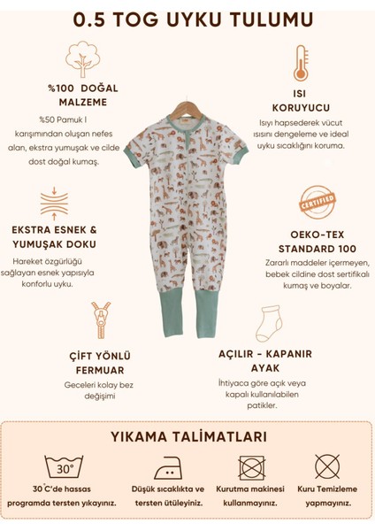 0.5 Tog Yazlık Bebek & Çocuk Uyku Tulumu, %100 Pamuk - Space Uzay