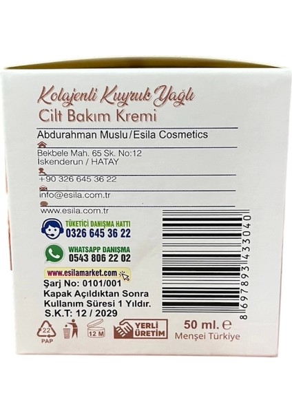 Kolejenli Kuyruk Yağlı Cilt Bakım Kremi 50 ml, 3 Adet Esila fırsatları