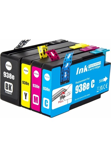 Hp 938E Yüksek Kapasite 9720 / 9730 / 9110 / 9120 / 9130 4 Renk Ithal Muadil Kartuş Seti / Siyah 2.500 Sayfa / Renkliler 1.650 Sayfa