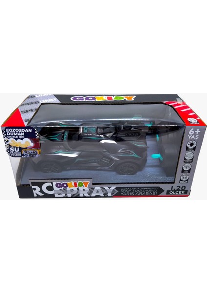 Gokidy Rc Spray Uzaktan Kumandalı Şarjlı Duman Atan Oyuncak Araba 18 cm Siyah LED Işıklı