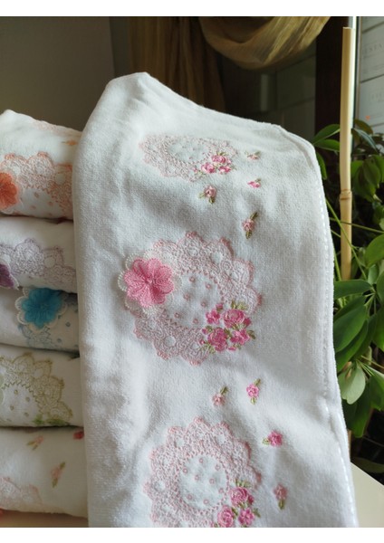 Beyaz El Işi 3D Nakışlı Kadife 6 Adet 30X50 cm Mutfak Havlusu %100 Pamuk