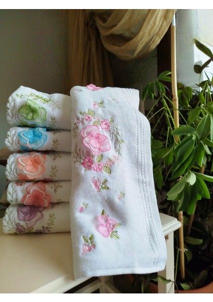 Beyaz El Işi 3D Nakışlı Kadife 6 Adet 30X50 cm Mutfak Havlusu %100 Pamuk