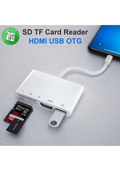 Ally 5in1 Lightning HDMI Dijital Av Adaptör+ Otg USB Hub Kamera Tf Sd OKUYUCU-(1903 - CRM3677-2748