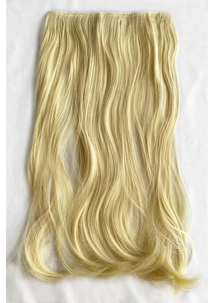 Plaj Sarısı Dalgalı Saç Çıtçıtlı Postiş Takma Saç 60CM 110GR Isıya Dayanıklı Yarımay modelleri