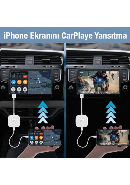 Apple iPhone Usb+Lightning Carplay Mirror Adaptör Çevirici -Youtube Netflix Tiktok - CRM4409-6199