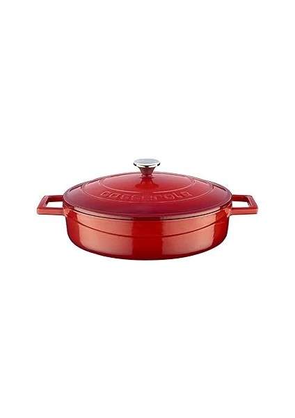 Metal Döküm Çok Amaçlı Yayvan Tencere, Trendy 24 cm 2.47 L Kırmızı