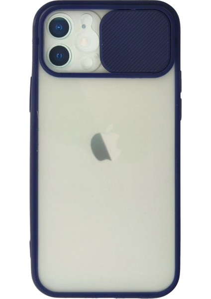 iPhone 12 Kılıf Palm Buzlu Kamera Sürgülü Silikon - Lacivert - CRM8309-9391