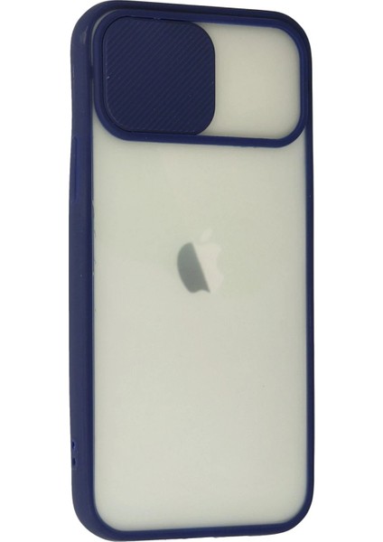 iPhone 12 Kılıf Palm Buzlu Kamera Sürgülü Silikon - Lacivert - CRM8309-9391