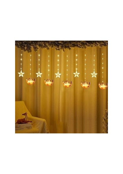 4 Metre LED Işıklı 5'li Minare ve Yıldız Işık Zinciri Dekoratif Fişli Aydınlatma Ev Dekor