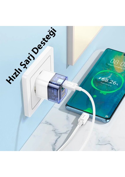 Hoco C131A Platinum PD30W+QC3.0 Girişli Hızlı Şarj Başlığı ve Type-C To Type - CRM1664-5957