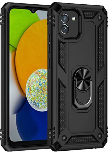 Samsung Galaxy A03 Kılıf Sofya Yüzüklü Silikon Kapak - Siyah - CRM9896-7098