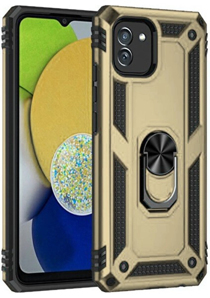 Samsung Galaxy A03 Kılıf Sofya Yüzüklü Silikon Kapak - Gold - CRM5888-9373