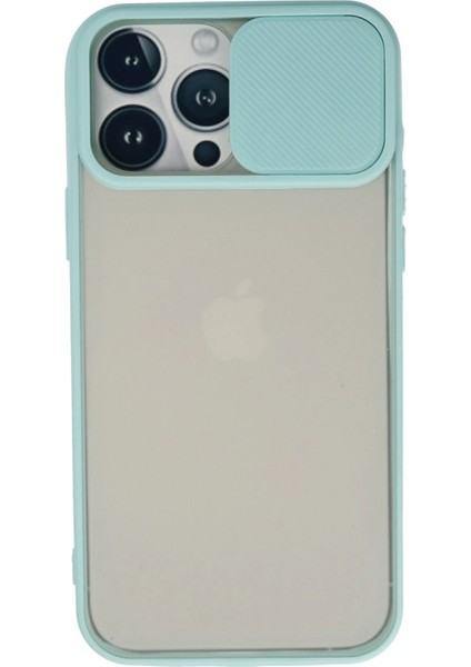 iPhone 13 Pro Max Kılıf Palm Buzlu Kamera Sürgülü Silikon - Turkuaz - CRM1019-6830