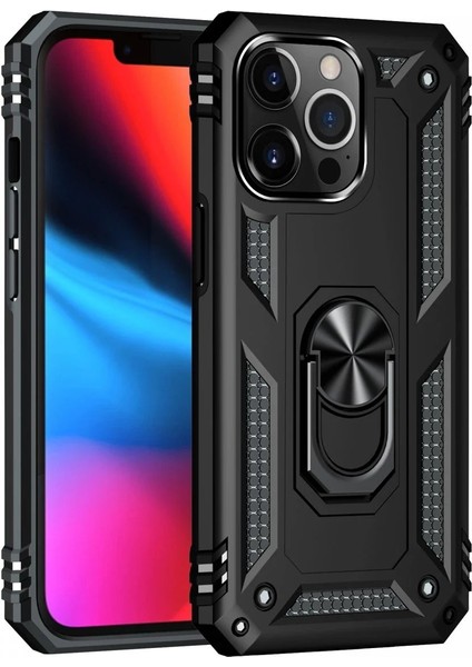iPhone 14 Pro Kılıf Sofya Yüzüklü Silikon Kapak - Siyah - CRM2178-9152